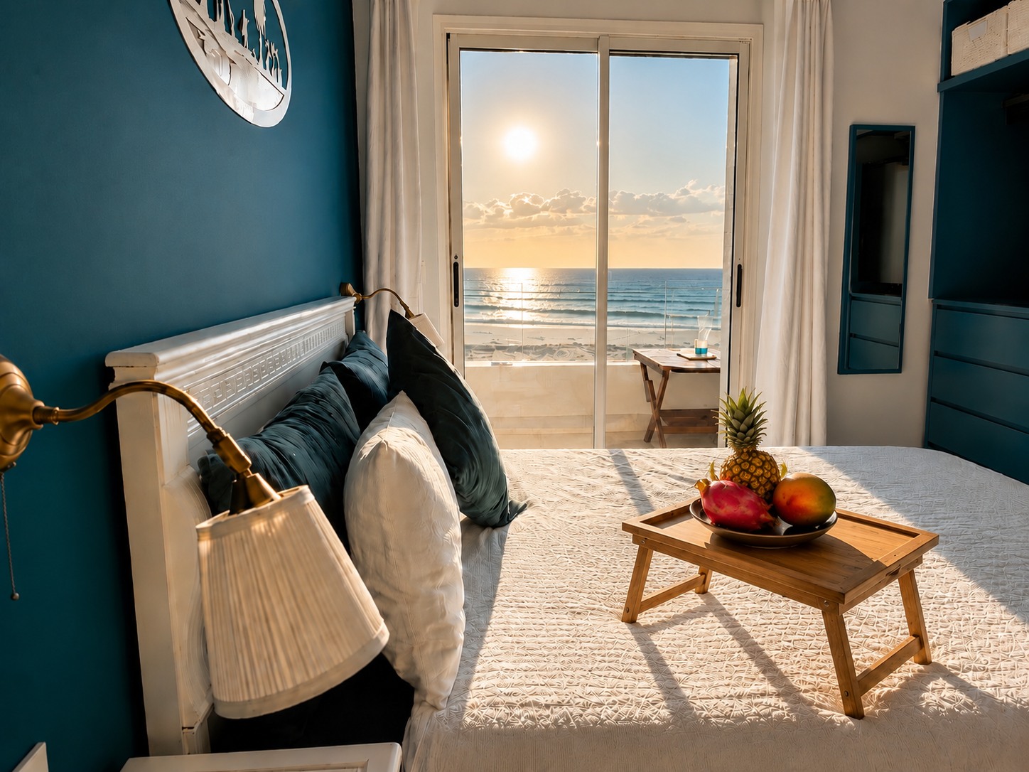 Espace nuit chaleureux avec vue sur la mer