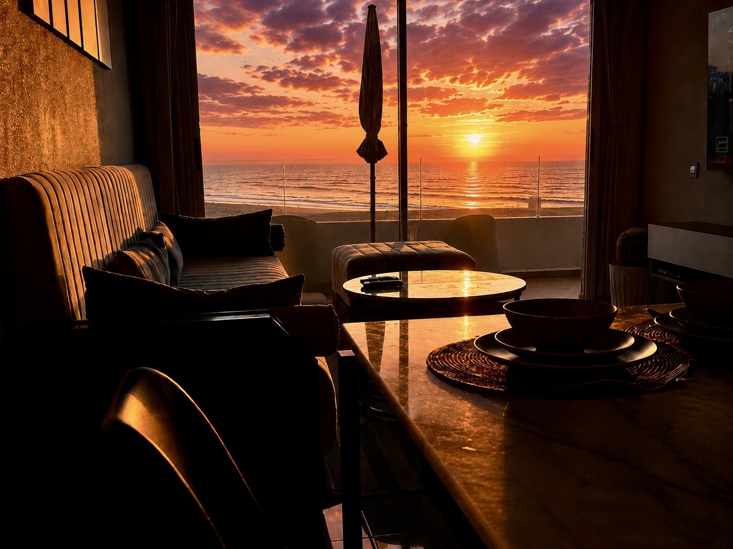 Coucher de soleil sur la mer depuis l’appartement